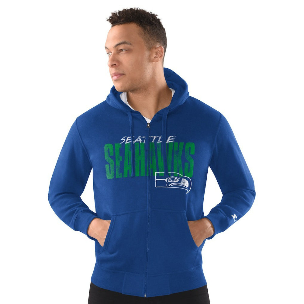 Seattle Seahawks Starter Distressed Classic Full-Zip Hoodie - Royal Hoodies