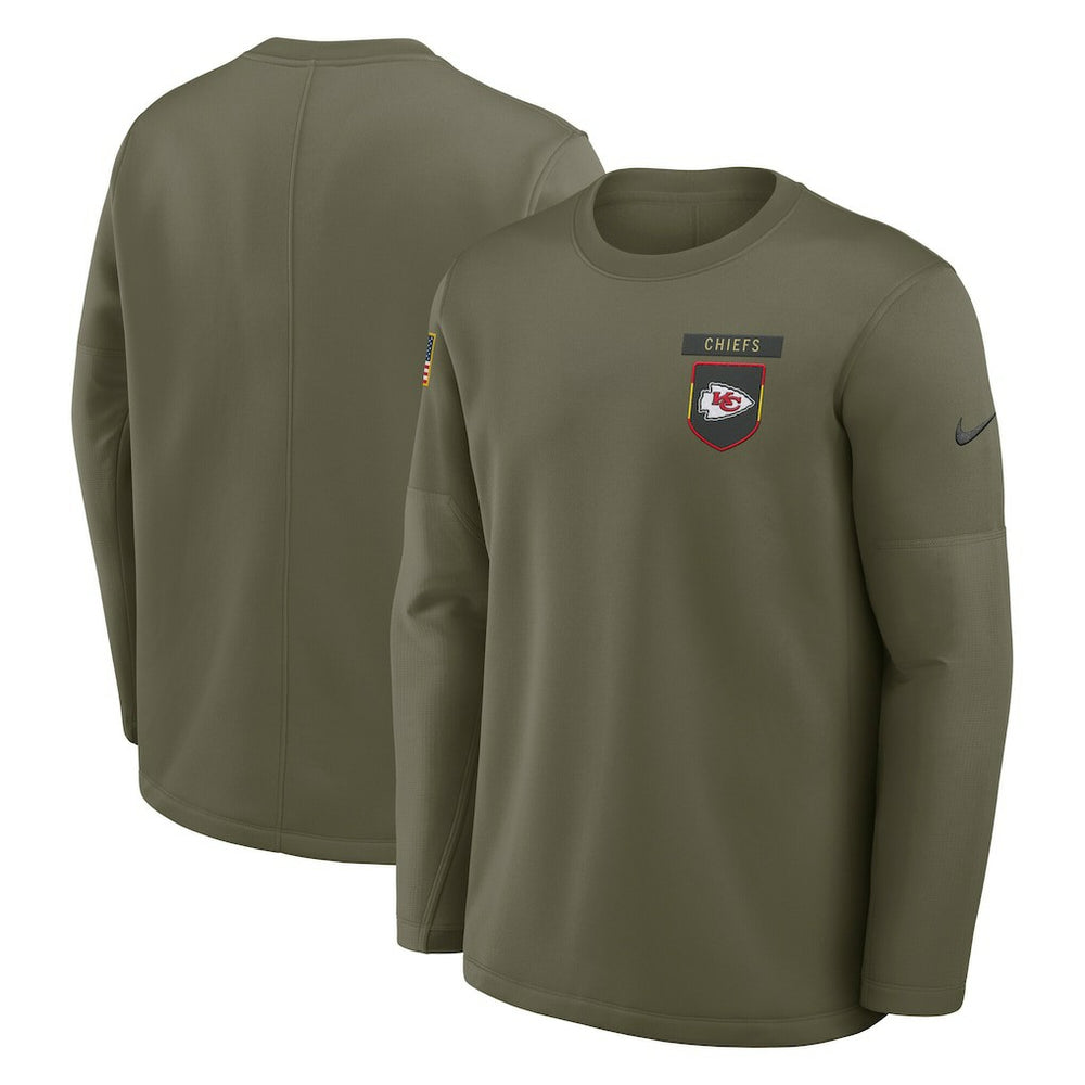 Kansas City Chiefs 2025 Salute to Service Sideline Coaches Therma-FIT Long Sleeve Shirt - Olive