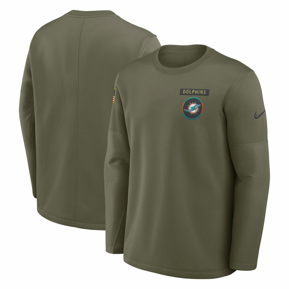 Miami Dolphins 2025 Salute to Service Sideline Coaches Therma-FIT Long Sleeve Shirt - Olive