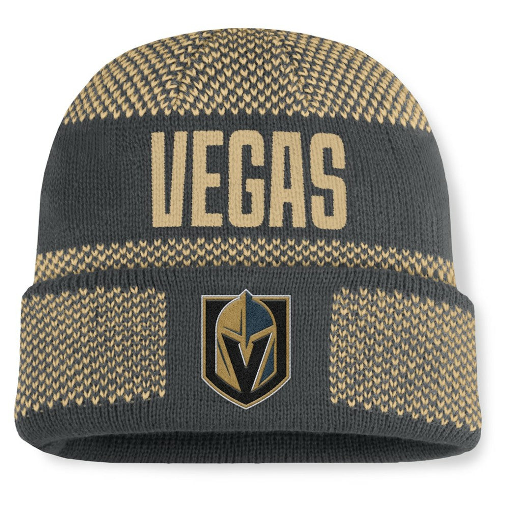 Vegas Golden Knights Fanatics Fundamentals Shelter Cuffed Knit Hat - Charcoal/Gold | US 202777536