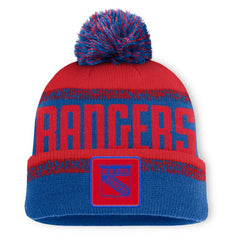 New York Rangers Fanatics Fundamentals Thrive Cuffed Knit Hat with Pom - Blue/Red | US 202777578