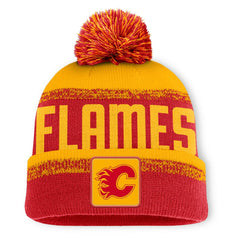 Calgary Flames Fanatics Fundamentals Thrive Cuffed Knit Hat with Pom - Red/Gold | US 202777602