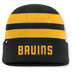 Boston Bruins Fanatics Fundamental Swipe Stripe Cuffed Knit Hat - Black/Gold | US 202777607