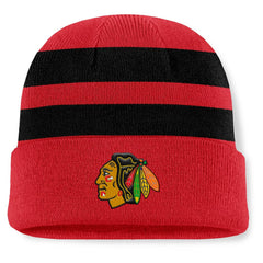 Chicago Blackhawks Fanatics Fundamental Swipe Stripe Cuffed Knit Hat - Red/Black | US 202777608