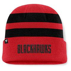 Chicago Blackhawks Fanatics Fundamental Swipe Stripe Cuffed Knit Hat - Red/Black | US 202777608
