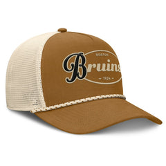 Boston Bruins Fanatics Heritage Fetch A-Frame Trucker Adjustable Hat - Brown/Cream | US 202777706