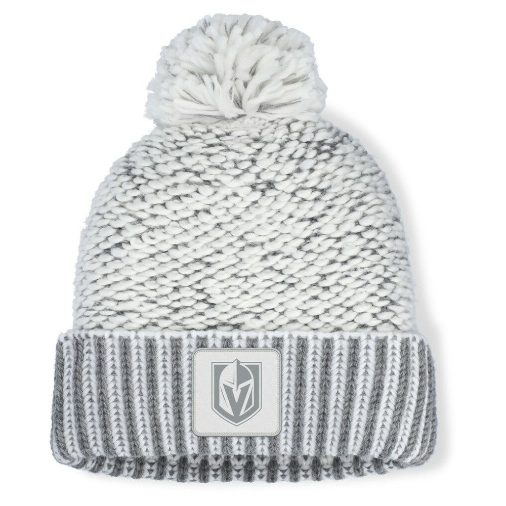 Vegas Golden Knights Fanatics Women's Fundamental Mist Cuffed Knit Hat with Pom - White/Gray | US 202777736