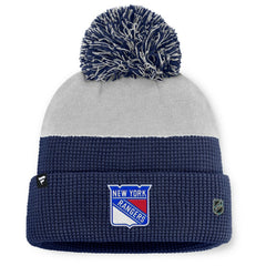 New York Rangers Fanatics Authentic Pro Home Ice Cuffed Knit Hat with Pom - Navy/Gray | US 202777819