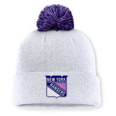 New York Rangers Fanatics Authentic Pro Hockey Fights Cancer Cuffed Knit Hat with Pom - White | US 202777934
