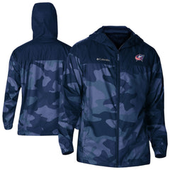 Columbus Blue Jackets Columbia Camo Flash Challenger Omni-Shade Full-Zip Hoodie Windbreaker - Navy | US 202780769