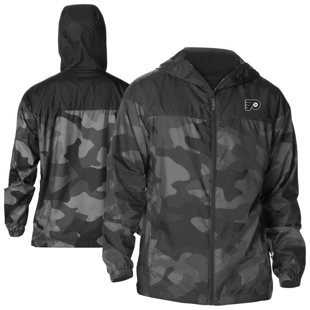 Philadelphia Flyers Columbia Camo Flash Challenger Omni-Shade Full-Zip Hoodie Windbreaker - Black | US 202780796