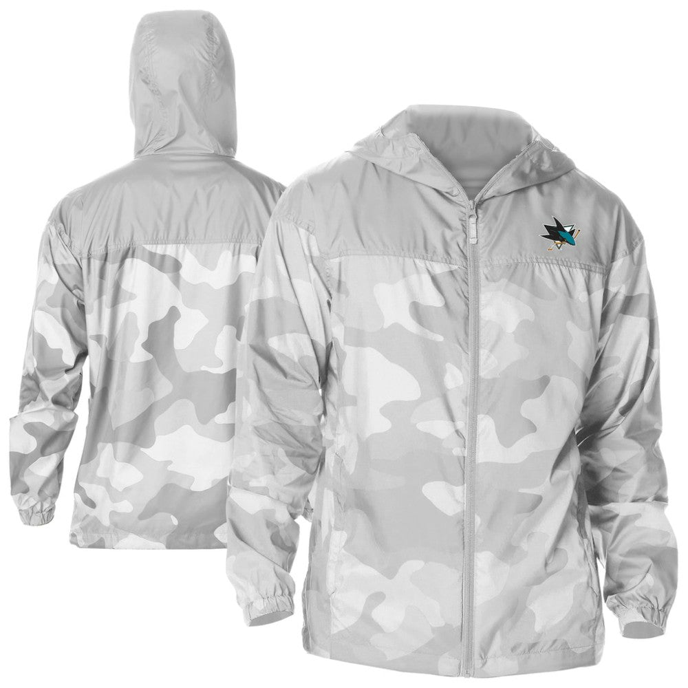 San Jose Sharks Columbia Camo Flash Challenger Omni-Shade Full-Zip Hoodie Windbreaker - Gray | US 202780803