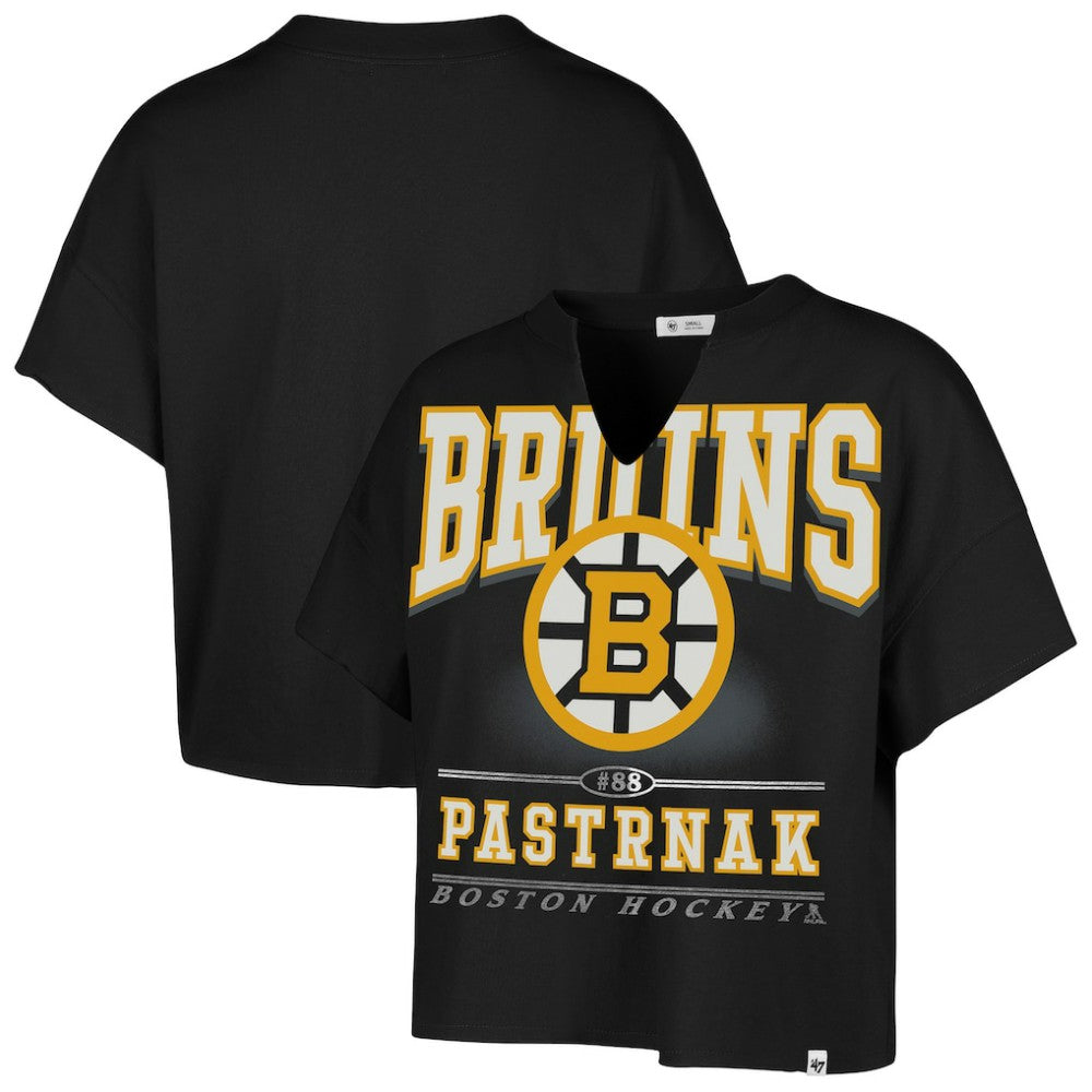 David Pastrnak Boston Bruins '47 Women's Elation Name & Number Oversized Notch Neck T-Shirt - Black | US 202784302