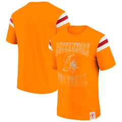 Tampa Bay Buccaneers Darius Rucker Collection Distressed Throwback Shoulder Stripe T-Shirt - Orange T-shirts