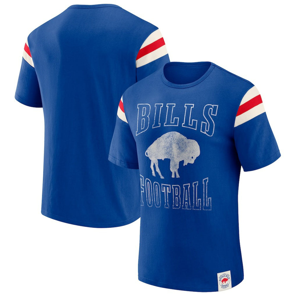 Buffalo Bills Darius Rucker Collection Distressed Throwback Shoulder Stripe T-Shirt - Royal T-shirts