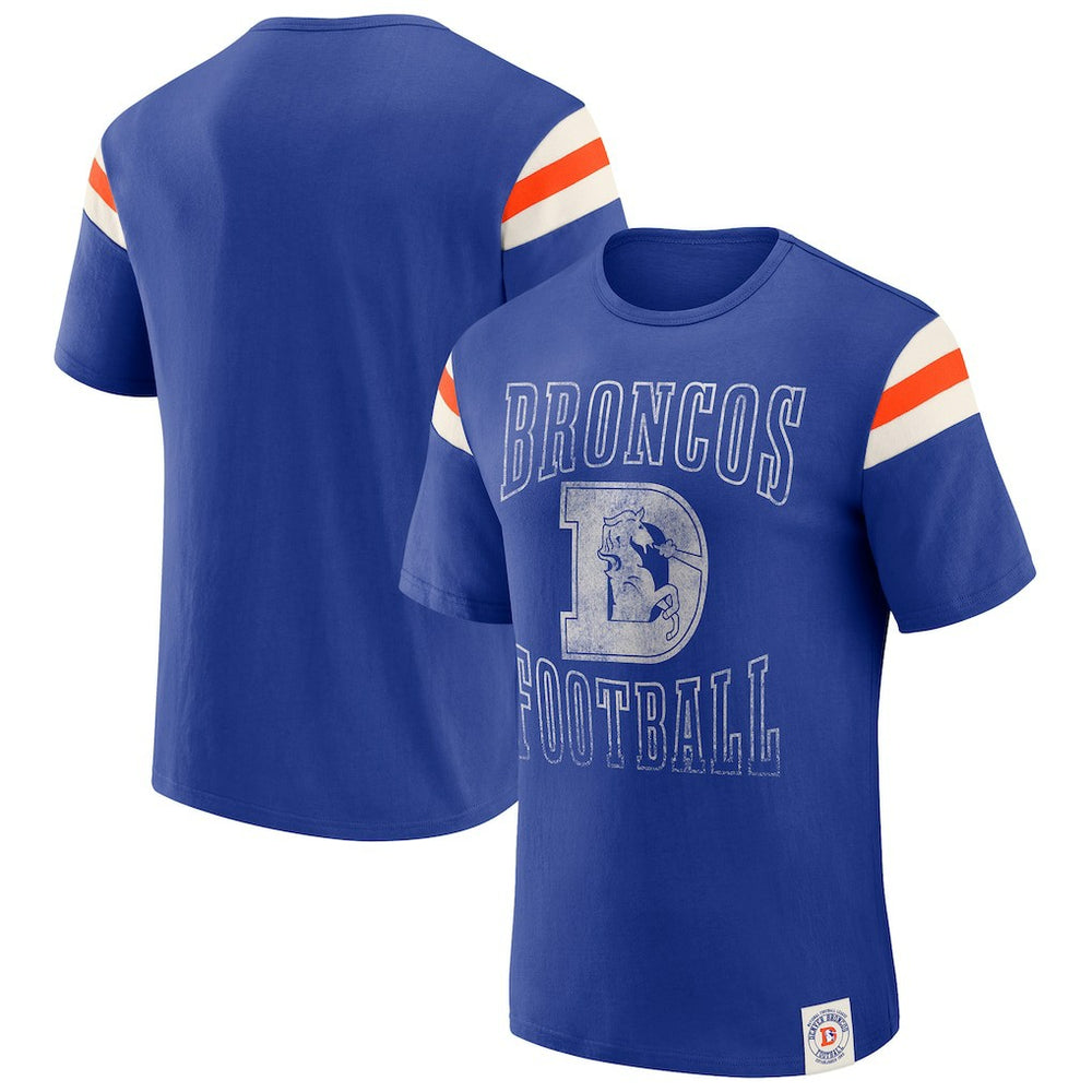 Denver Broncos Darius Rucker Collection Distressed Throwback Shoulder Stripe T-Shirt - Royal T-shirts