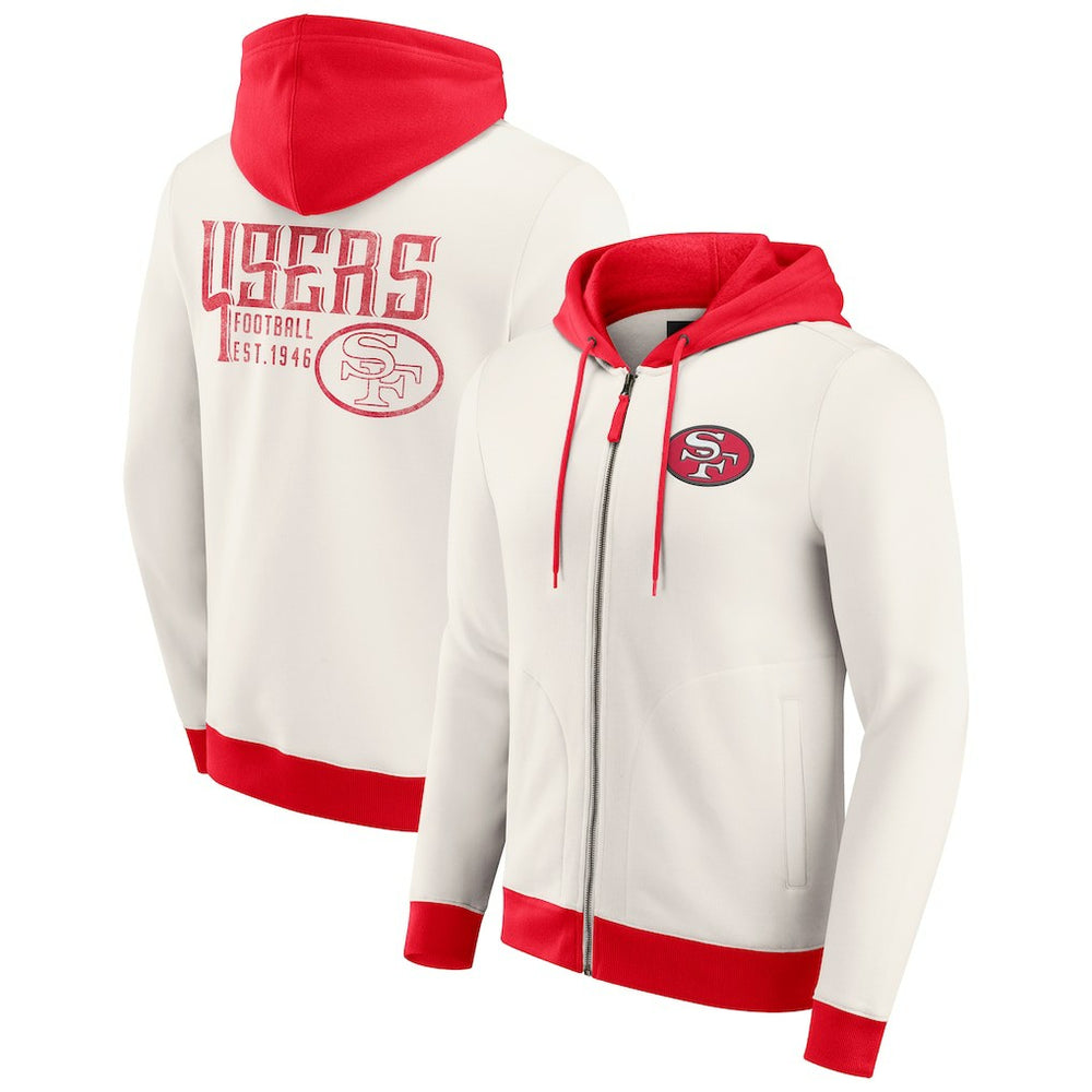 San Francisco 49ers Darius Rucker Collection Distressed Graphics Full-Zip Hoodie - Cream Hoodies