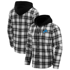 Detroit Lions NFL x Darius Rucker Collection Plaid Flannel Quilted Full-Snap Hooded Shacket - Black