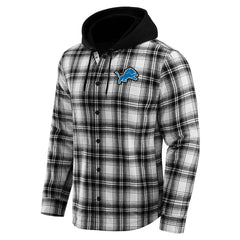 Detroit Lions NFL x Darius Rucker Collection Plaid Flannel Quilted Full-Snap Hooded Shacket - Black