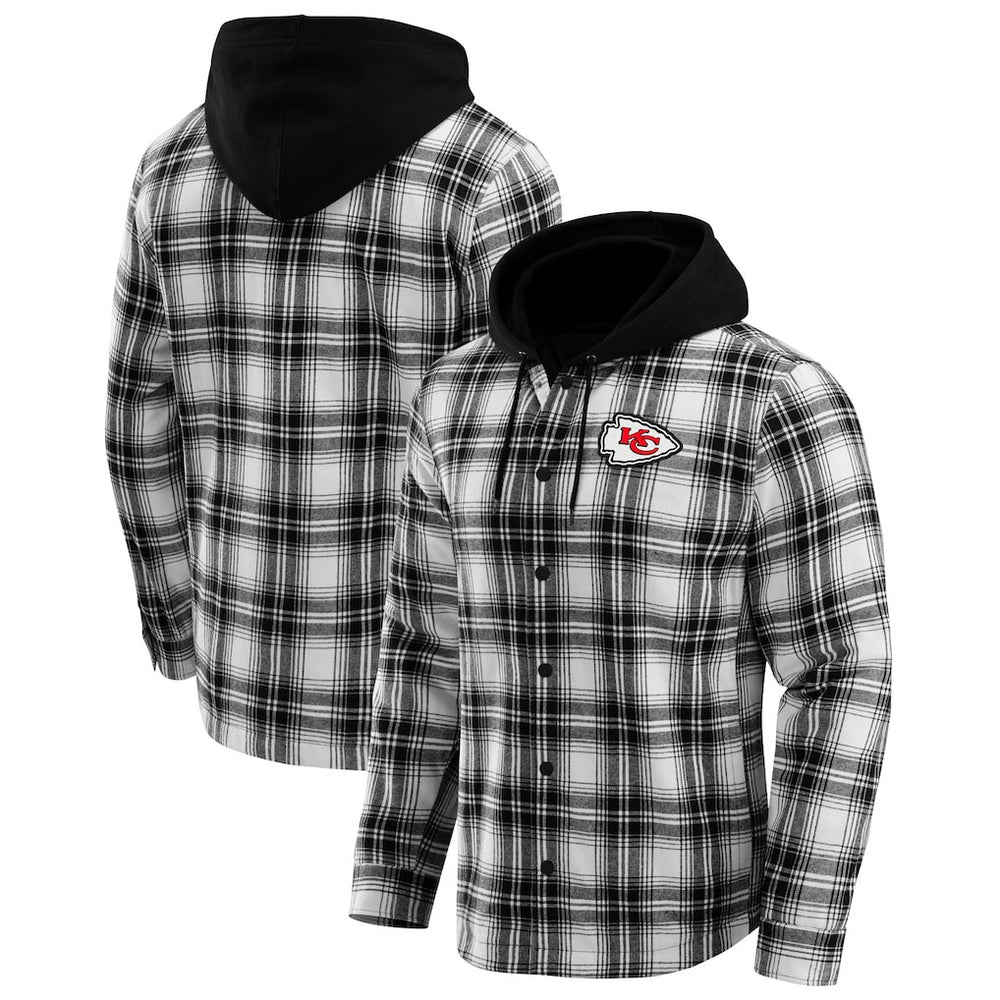 Kansas City Chiefs NFL x Darius Rucker Collection Plaid Flannel Quilted Full-Snap Hooded Shacket - Black