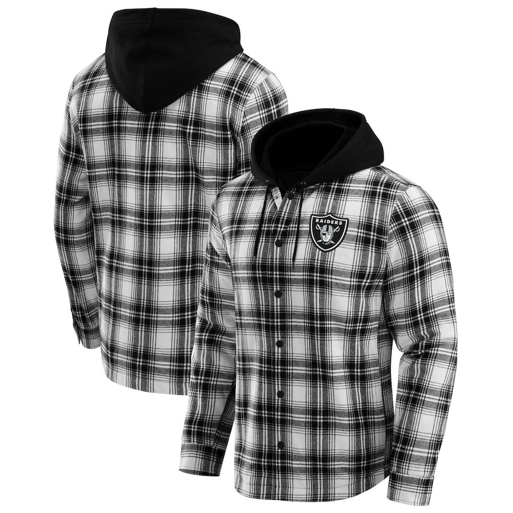 Las Vegas Raiders NFL x Darius Rucker Collection Plaid Flannel Quilted Full-Snap Hooded Shacket - Black