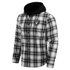 Las Vegas Raiders NFL x Darius Rucker Collection Plaid Flannel Quilted Full-Snap Hooded Shacket - Black