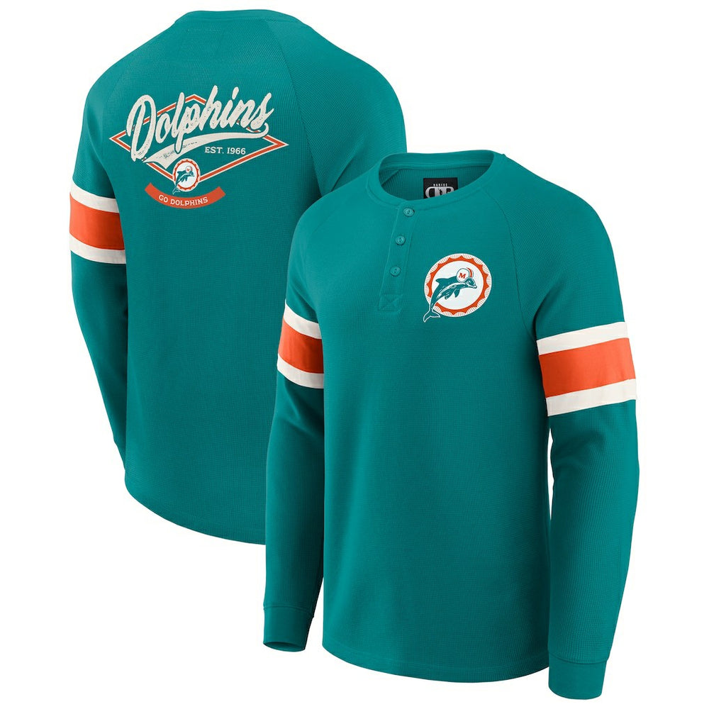 Miami Dolphins Darius Rucker Collection Waffle-Knit Raglan Long Sleeve Henley T-Shirt - Aqua T-shirts