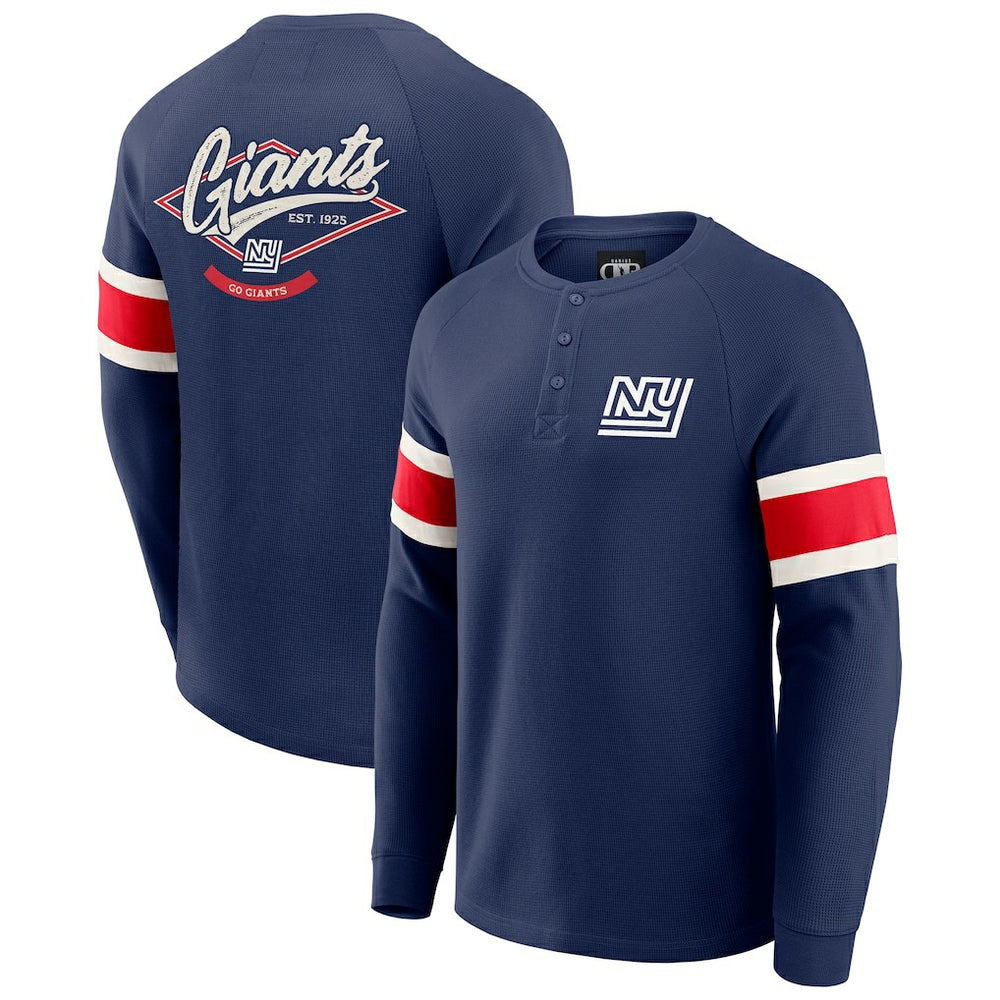 New York Giants Darius Rucker Collection Waffle-Knit Raglan Long Sleeve Henley T-Shirt - Navy T-shirts