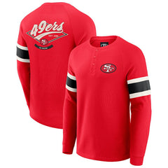 San Francisco 49ers Darius Rucker Collection Waffle-Knit Raglan Long Sleeve Henley T-Shirt - Scarlet T-shirts
