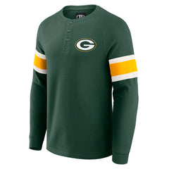 Green Bay Packers Darius Rucker Collection Waffle-Knit Raglan Long Sleeve Henley T-Shirt - Green T-shirts
