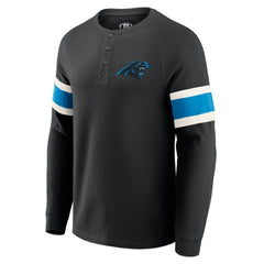 Carolina Panthers Darius Rucker Collection Waffle-Knit Raglan Long Sleeve Henley T-Shirt - Black T-shirts