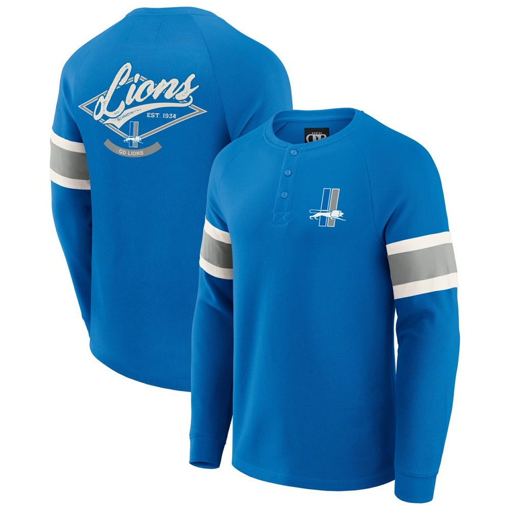 Detroit Lions Darius Rucker Collection Waffle-Knit Raglan Long Sleeve Henley T-Shirt - Blue T-shirts