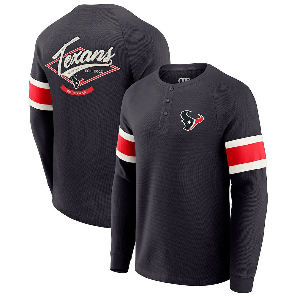 Houston Texans Darius Rucker Collection Waffle-Knit Raglan Long Sleeve Henley T-Shirt - Navy T-shirts