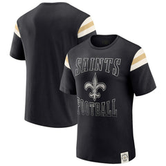 New Orleans Saints Darius Rucker Collection Football Stripe Sleeve T-Shirt - Black T-shirts