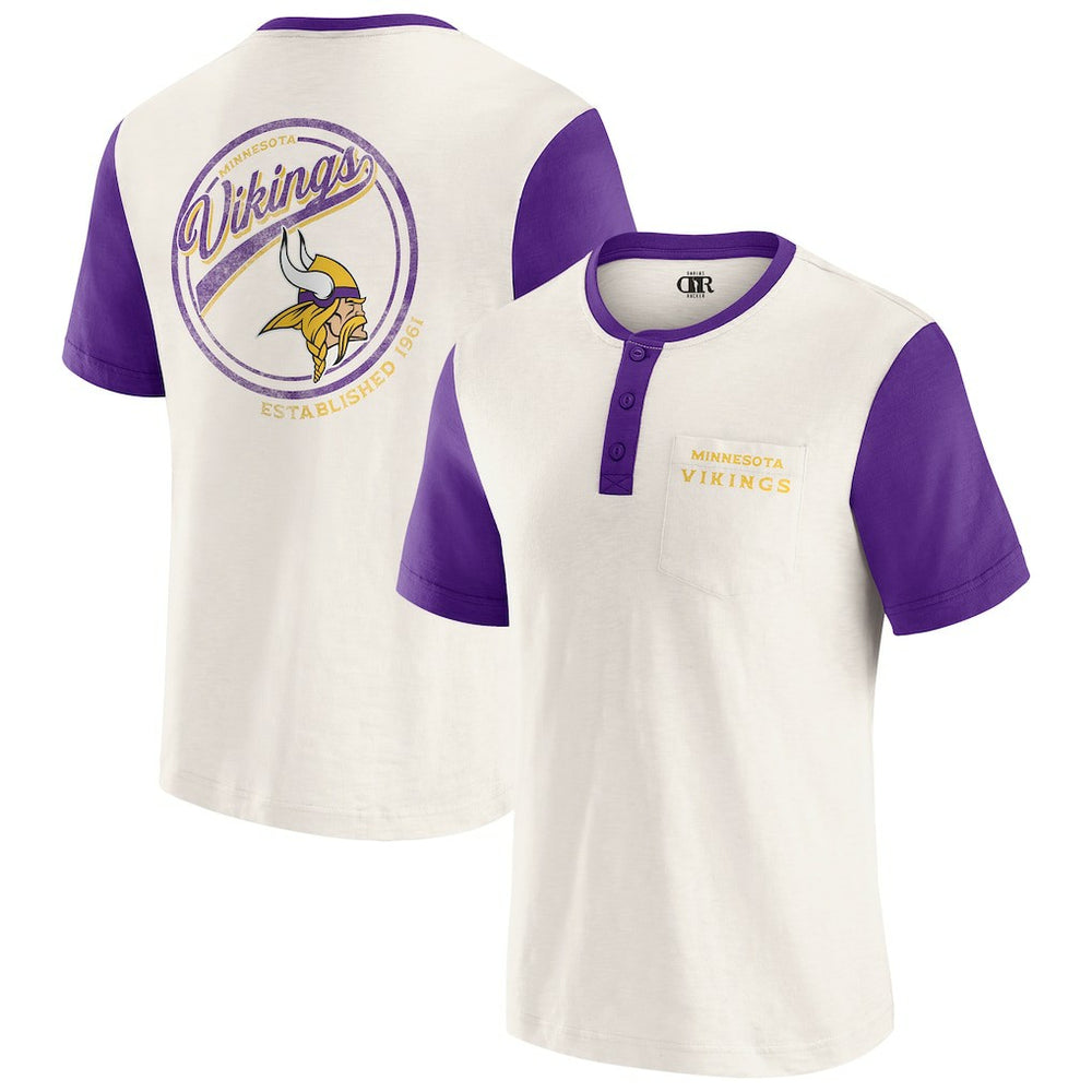 Minnesota Vikings Darius Rucker Collection Henley Colorblock Slub Pocket T-Shirt - Cream T-shirts