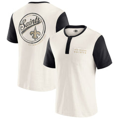 New Orleans Saints Darius Rucker Collection Henley Colorblock Slub Pocket T-Shirt - Cream T-shirts