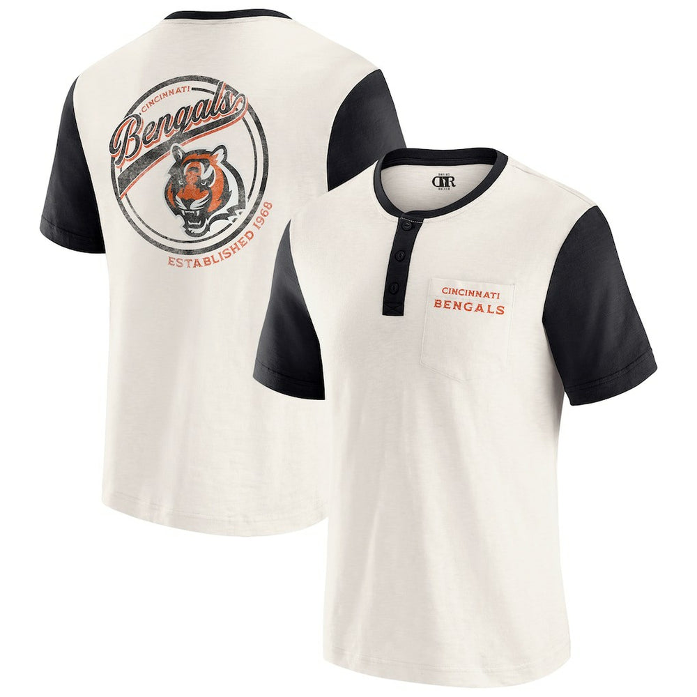 Cincinnati Bengals Darius Rucker Collection Henley Colorblock Slub Pocket T-Shirt - Cream T-shirts