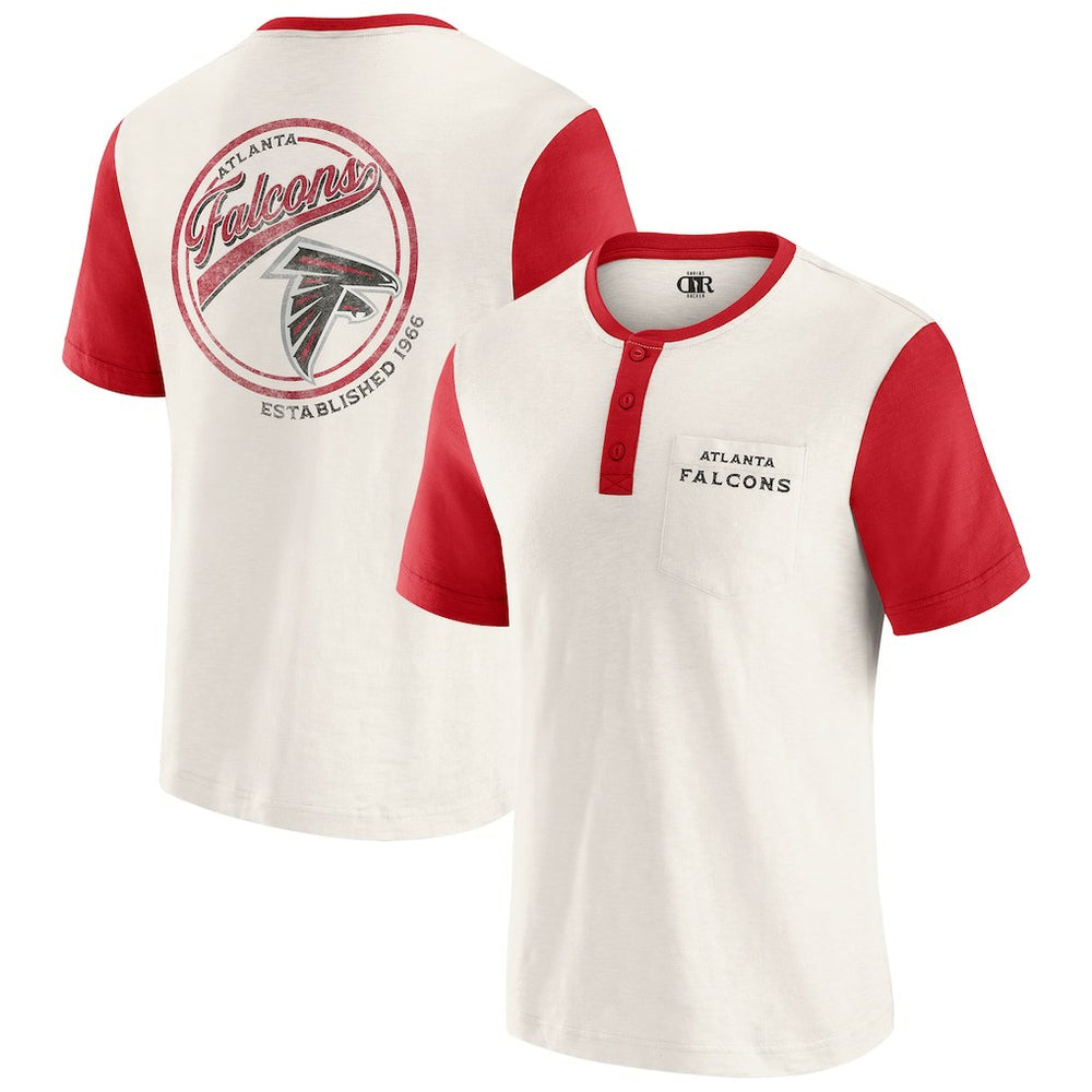 Atlanta Falcons Darius Rucker Collection Henley Colorblock Slub Pocket T-Shirt - Cream T-shirts