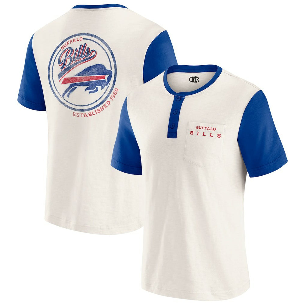Buffalo Bills Darius Rucker Collection Henley Colorblock Slub Pocket T-Shirt - Cream T-shirts
