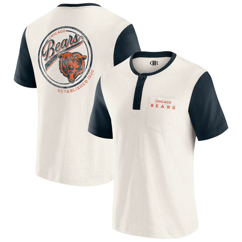 Chicago Bears Darius Rucker Collection Henley Colorblock Slub Pocket T-Shirt - Cream T-shirts