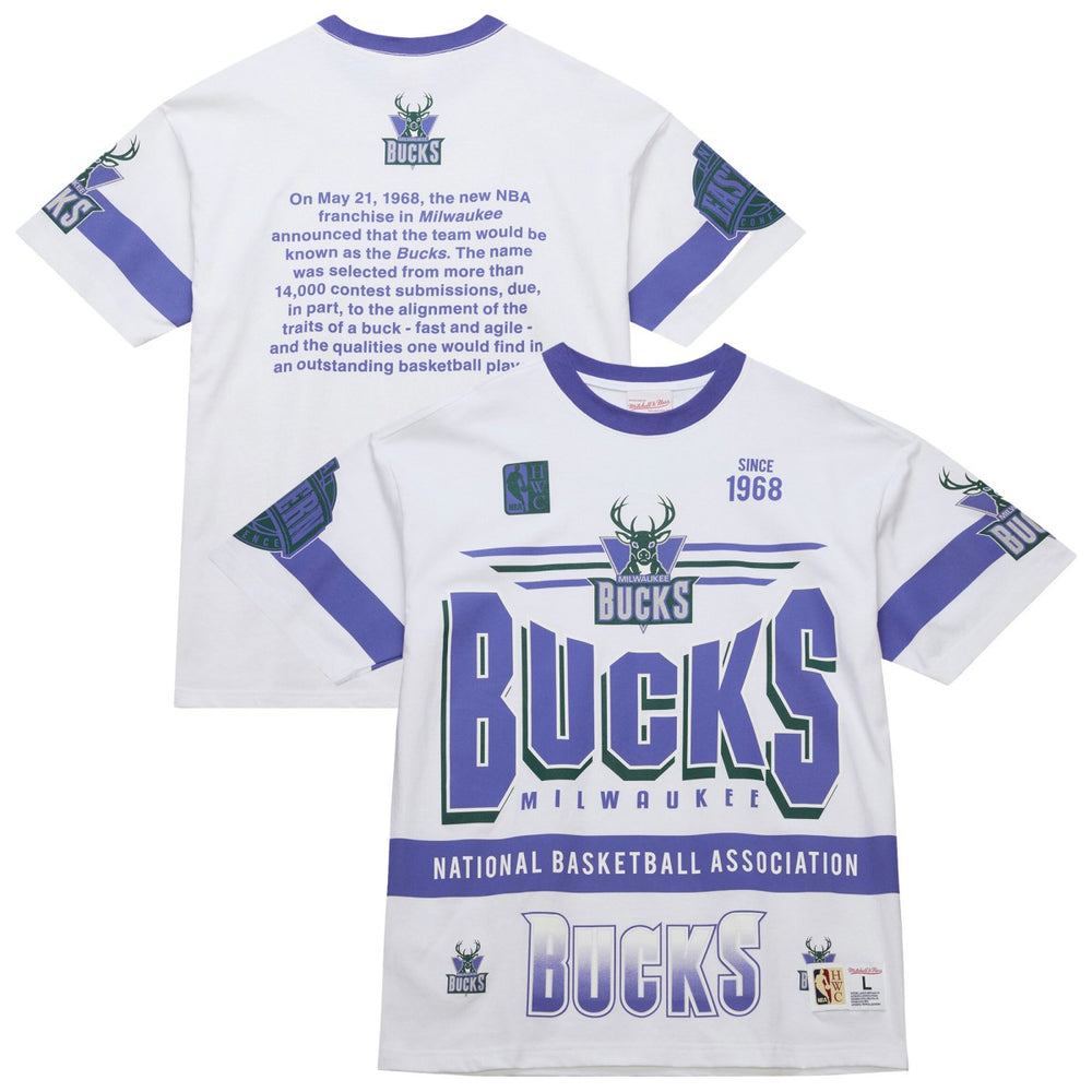 Milwaukee Bucks Unisex Hardwood Classics Vintage Team Origins Premium T-Shirt White - Mitchell & Ness