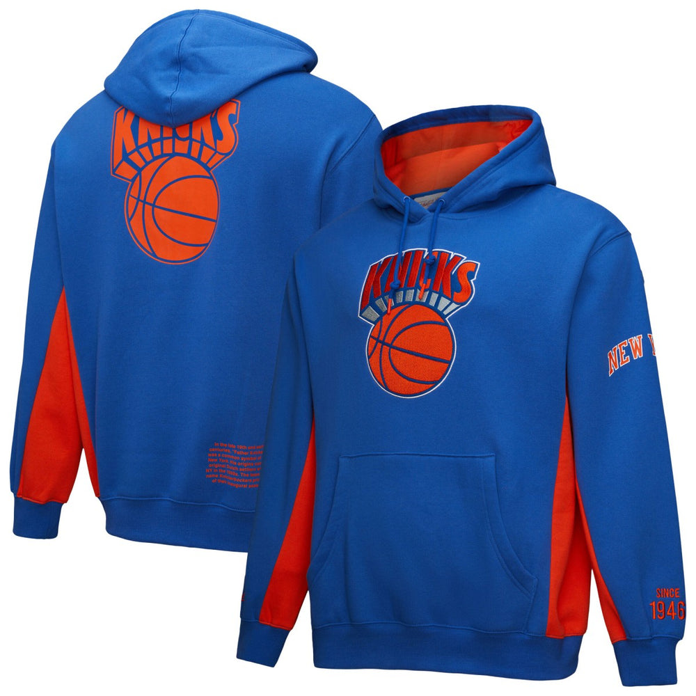 New York Knicks Hardwood Classics Team Origins Fleece Pullover Hoodie Blue - Mitchell & Ness