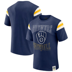 Milwaukee Brewers Darius Rucker Collection by Fanatics Distressed Sleeve Stripe T-Shirt - Navy T-shirts