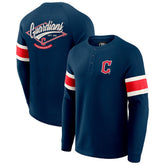 Cleveland Guardians Darius Rucker Collection by Fanatics Waffle-Knit Raglan Long Sleeve Henley T-Shirt - Navy T-shirts