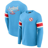 St. Louis Cardinals Darius Rucker Collection by Fanatics Waffle-Knit Raglan Long Sleeve Henley T-Shirt - Light Blue T-shirts