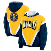 Denver Nuggets WEAR by Erin Andrews Women's Colorblock Full-Zip Hoodie Windbreaker Jacket Gold/Navy outlet