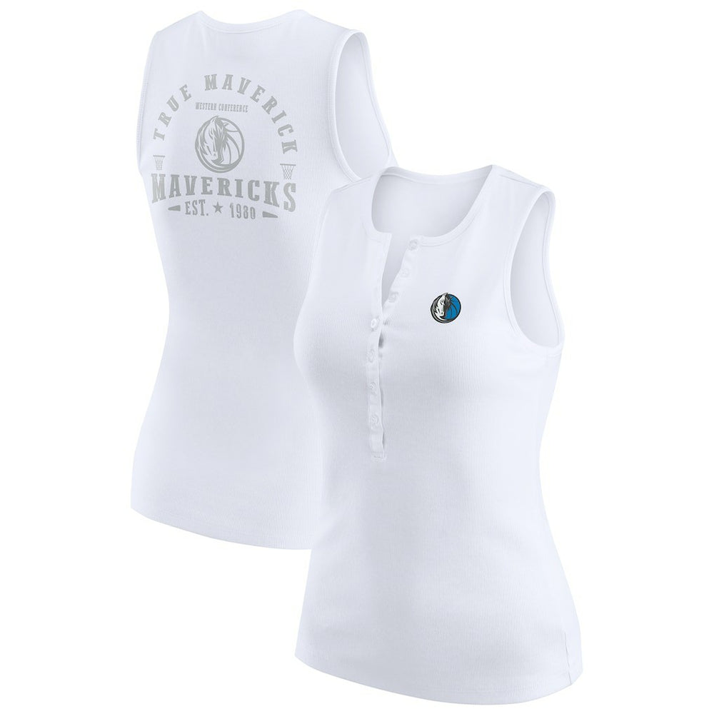 Dallas Mavericks WEAR by Erin Andrews Women's Rib-Knit Henley Tank Top White