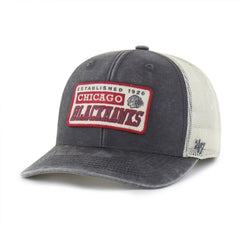 Chicago Blackhawks '47 Canteen Pigment Dyed Patch Trucker Adjustable Hat - Charcoal | US 202801576