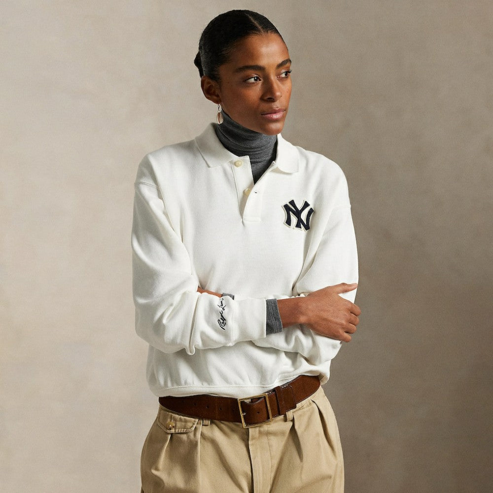 Yankees Polo Ralph Lauren Fleece Polo - White