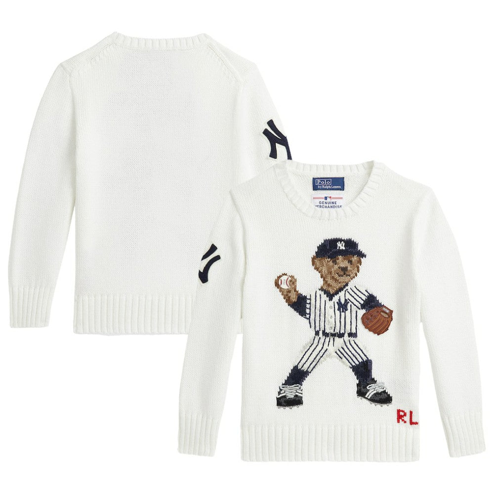 Yankees Polo Ralph Lauren Preschool Bear Pullover Sweater - White Pullover